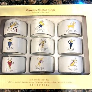 Pottery Barn Reindeer napkin, rings set of nine